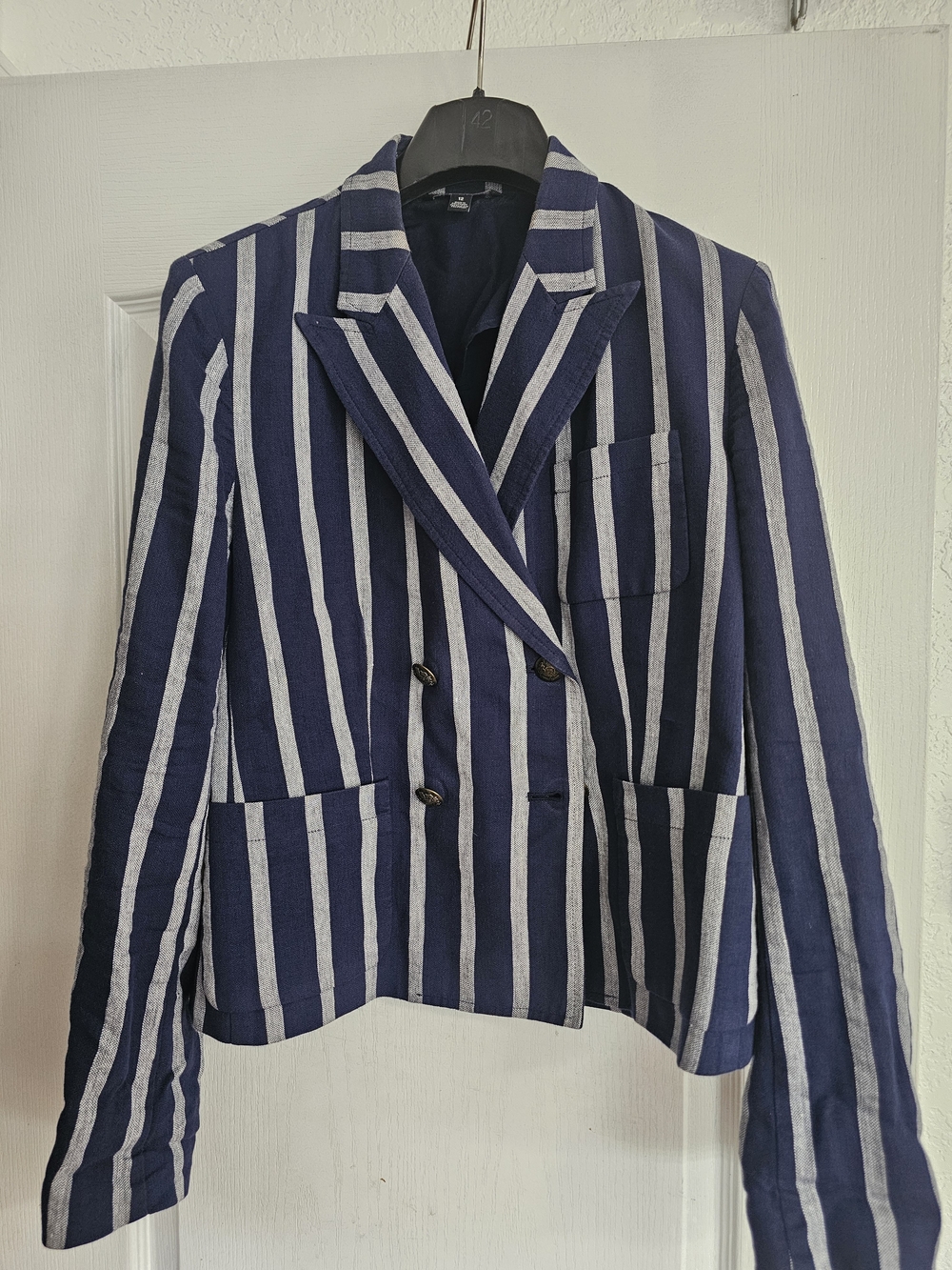 Ralph Lauren Navy and White Striped Double-Breasted Blazer